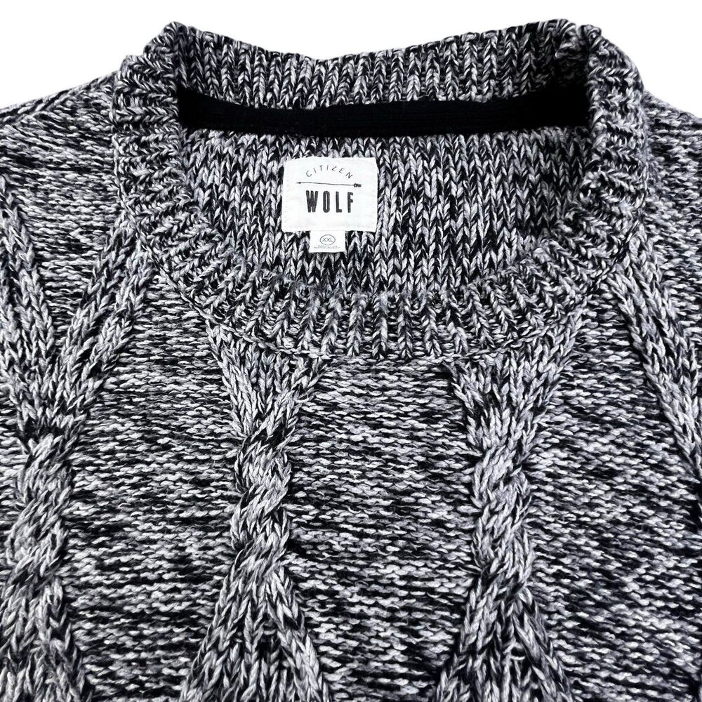 Citizen Wolf Cable Knit Sweater Men XXL Gray Fisherman Side Zippers Crew Neck